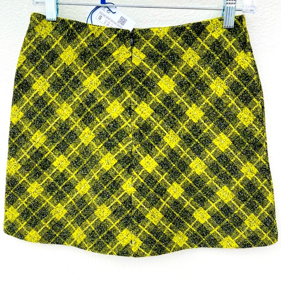 NWT! ZARA plaid mini skirt yellow-green check wool | schoolgirl style Size Small - Picture 3 of 10